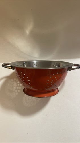 Red enamel colander - colander, strainer