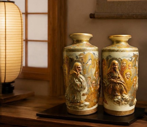 Pair antique satsuma - pair, vases