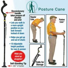 Walking Stick Folding Posture Straight Cane Adjustable Height Lightweight Pole