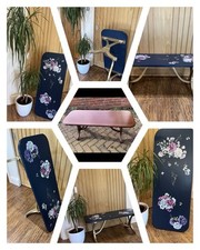 Hand-Painted Upcycled Blue & Gold coffee table - Unique Floral Design