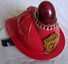 Vintage 70's Fire Chief No7 Red Helmet - Working  Siren/ Light