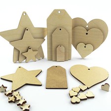 Wooden & MDF hearts stars and luggage tags. Craft shapes blanks and cut outs