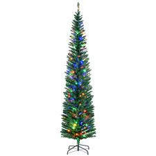 7.5ft 2.25m Tall Slim Christmas Tree with Lights Pre-lit Colourful Pencil Thin