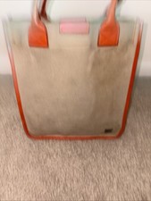 Orla Kiely Tote Bag, Beige Suede With Orange Detail