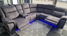 Hannah Microfibre Fabric Electric Recliners Corner Sofa- USB/ Blue LED Strip