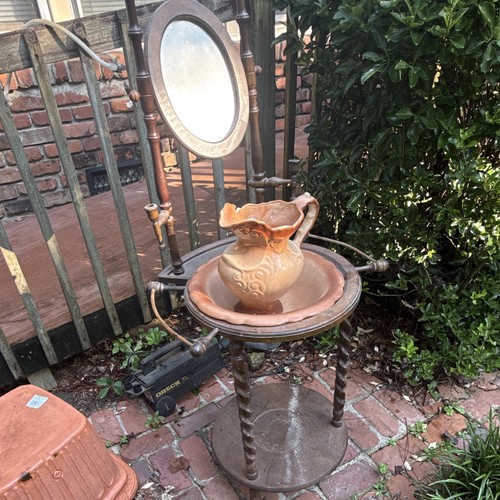 Antique brown wood washstand - brown,