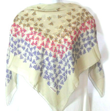 VINTAGE JAEGER Beige Gold Pink Purple Floral Print Silk Chiffon SCARF - 34"x34"