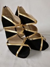 Koi Couture - Black Suede with Gold edging Cut Out Shoes, Peep Toe Size UK 4