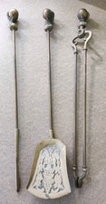 LARGE ANTIQUE VINTAGE SOLID BRASS BALL & CLAW FIRESIDE COMPANION SET.
