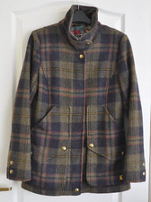 Joules Tweed Field Coat Jacket Size 10 Green Blue Check Fieldcoat Wool Country