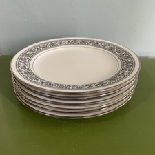 Set of 6 NORITAKE China Prelude Ivory/Black/Silver 8.5" Salad Plates Japan