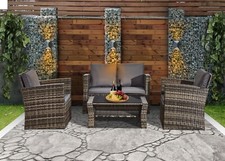 Outdoor Rattan Garden Furniture 4-Piece Set Sofa Chair Table Patio Conservatory