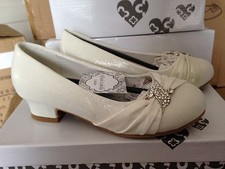 GIRLS SPARKLY IVORY SATIN SHOES FLOWER GIRL BRIDESMAID WEDDING COMMUNION UK 8-11