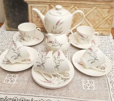 1930/40s J& G Meakin Sol 15pc Coffee Set Meadow Flowers & Grasses 