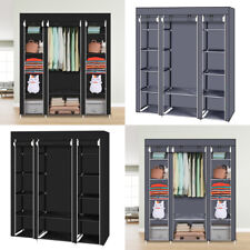 Fabric Canvas Wardrobe Clothes Storage Cupboard Hanging Rail Shelving Practical