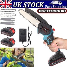 6/8-Inch 21V Electric Cordless Chainsaw Handheld Mini Saw Wood Cutter +2 Battery