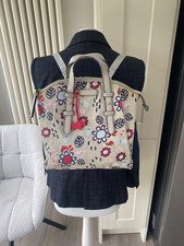 RADLEY OIL CLOTH RUCK SACK BACK PACK DOG CHARM FLOWER PRINT BEIGE BLUE PINK BAG