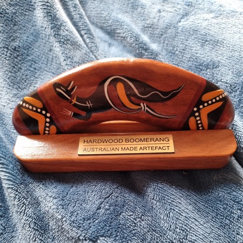 Hardwood boomerang with stand - with,