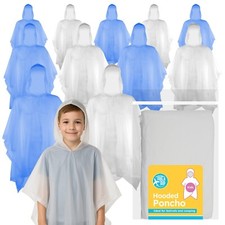 4-12pk Waterproof Kids Hooded Poncho Rain Coat Jacket Disposable Raincoat