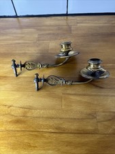 Edwardian Antique Brass Piano Wall Candle Sconces Pair.