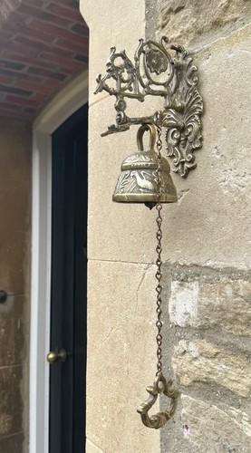 Vintage brass door bell - door,