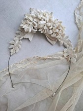 1950's Vintage Velvet Flower Bridal Headdress Headpiece Floral Tiara Headband