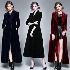 Womens Ladies Luxury Long Velvet Coat Notch Collar Trench Coat Overcoat Formal