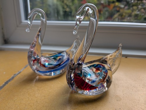 Art glass hand blown swans - art,