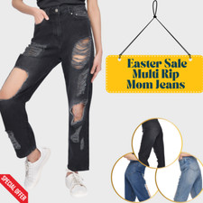 High-Waist Multi-Rip Mom Jeans - Classic Style with Modern Edge