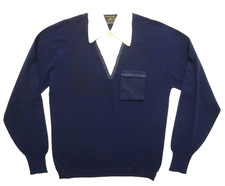 Puritan M Ban-Lon Nylon Full Fashioned Knit Long Sleeve Navy Shirt 70s MCM Disco