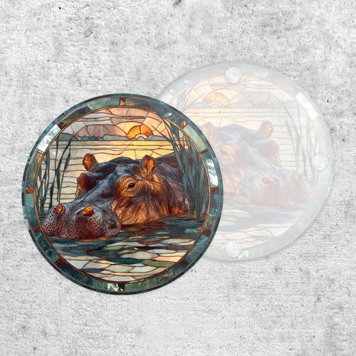 Stained glass style hippo - stained,