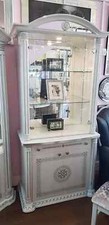 The Aurora Design Italian High Gloss White/Silver 2 Door Vitrine/Display Cabinet