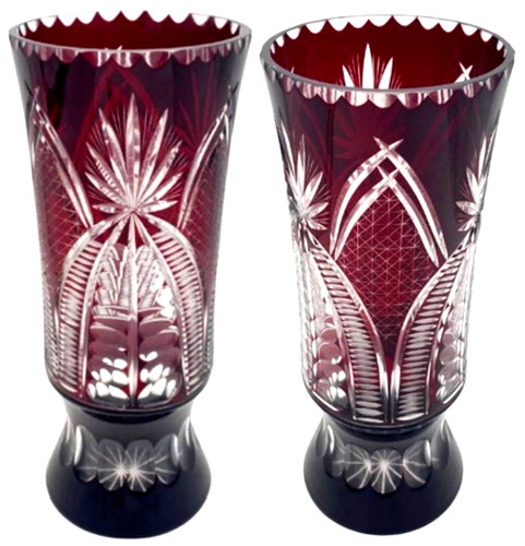 Cranberry cut clear glass - cut,
