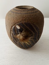 Signed Studio Pottery Vase by Tannel – 4” Handcrafted Textured Stoneware