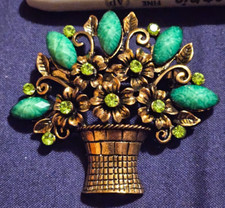 Flower bouquet Brooch Pin fastening Green & bronze colours never worn