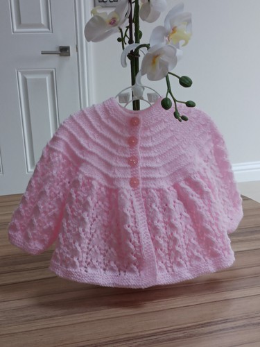 Pink hand knitted baby matinee - pink,