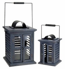 2 Wooden Candle Lanterns Shabby Chic Distressed Finish Grey Indoor or Outdoor
