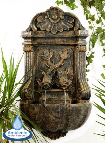 Verdigris wall fountain - verdigris, water
