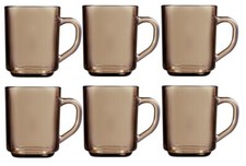 6 DELI Retro Smoked Glass Coffee Mugs Hot Drinks Mocha Tea Cup 25cl