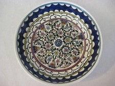 Vintage Turkish Detail Hand Painted Flowers Art Pottery Bowl, 9" D X 1 3/4" H