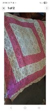 Crochet Double Throw Blanket Bedspread Pink White
