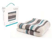 Tutti Bambini CoZee 100% Cotton Knitted Crib / Pram Baby Blanket - Putty Stripes
