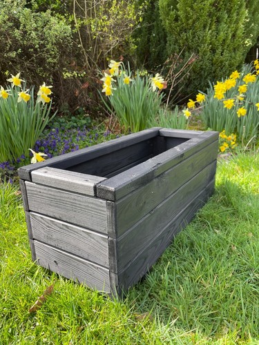 Black wooden planter trough - black,