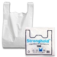 Stronghold Large White Plastic Carrier Bags, Heavy Duty Reusable, 11 x 17 x 21"