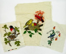 LOT 3 Needlecraft Crewel Embroidery Finished BIRDS Warbler Grosbeak Tanagers
