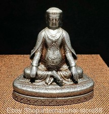 2.2'' Old Tibetan Buddhism meteoritic iron Guru Je Master Buddha sculpture A1