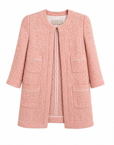 Pink long boucle jacket - boucle,