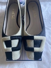 French Sole Ballet Flat Shoes Pony Hair Two Tone With Buckle UK5 (38) 