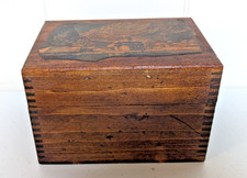 Vintage Recipe Index Lined Box Wooden Dove Joint Hinged Decoupage Scene Lid 