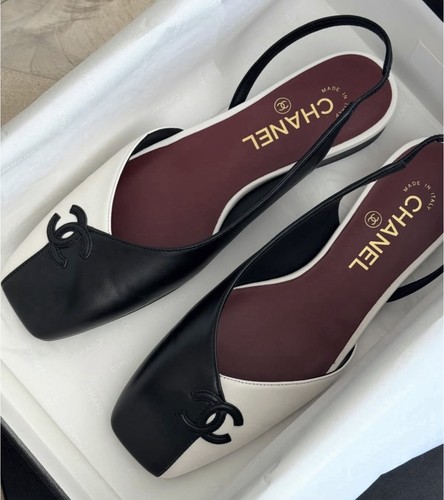 Chanel black and white flat - and,